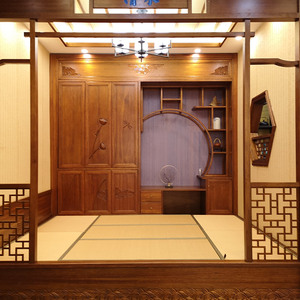 清水和居海棠木原木色新中式榻榻米床衣柜一体定制 居然之家