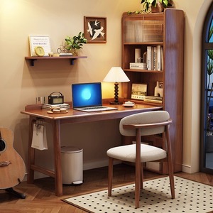 赵匠世家实木转角书桌书架一体桌卧室拐角电脑桌书柜组合写字台