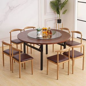 楠运加厚中式实木圆形餐桌椅组合家用大圆桌带转盘10人经济型桌子