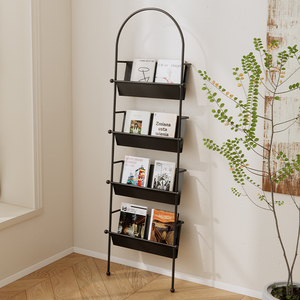 现代简约黑色高档靠墙书报架客厅书籍展示书架家用多层资料杂志架