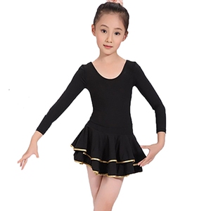 舞蹈服儿童秋冬季专业黑色连衣裙女童跳舞裙修身拉丁舞长袖练功服