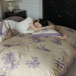 紫色复古条纹全棉四件套 加厚纯棉磨毛床上被套100支保暖婴儿棉