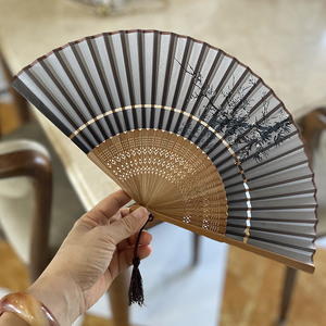 中国风随身折叠扇日式汉服6寸真丝女士杭州礼品扇子和风工艺竹扇