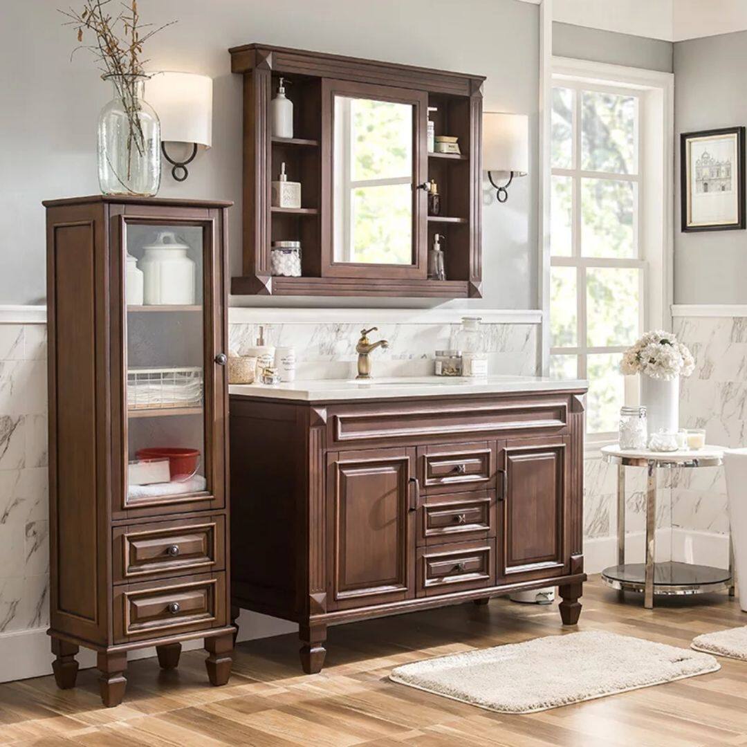 实木美式浴室柜镜柜组合欧式卫生间储物镜箱隐藏式镜子带置物架柜