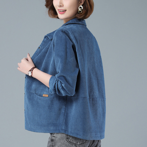 灯芯绒外套女短款2022年春秋新款宽松休闲中年妈妈小个子条绒上衣