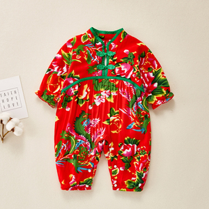 东北大花男宝宝春秋长袖连体衣新生婴儿春装外出衣服春天哈衣爬服