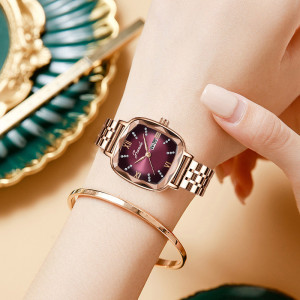 jrande歌浪迪双日历小方表气质精钢石英女士手表女款h7717l-g