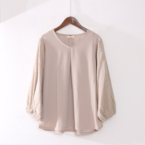 日单女装春季洋气小衫 蕾丝拼接针织时尚百搭八分袖上衣新品 出口