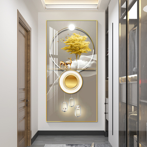 玄关装饰画福禄轻奢现代简约入户走廊过道竖版玄幻壁画晶瓷挂画