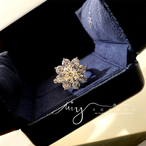 sunflower太阳花钻戒925纯银镀金戒指hw婚戒ins风时尚求婚钻戒女