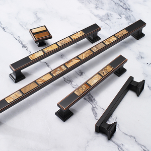 美式加长衣柜门拉手黑色橱柜子门把手抽屉现代简约家具拉手镶石材