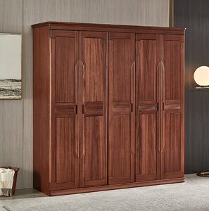 金丝檀木实木衣柜全实木4门5门衣柜卧室衣橱原木储物柜pk胡桃木.