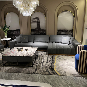 a&x卢浮宫意式轻奢真皮沙发现代别墅客厅雾霾蓝进口牛皮家具定制