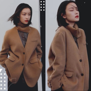 100人付款淘宝欧美倪妮明星同款棕色复古格纹呢子大衣女2021季冬季