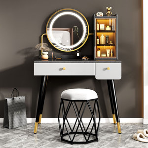 北欧轻奢梳妆台卧室现代简约网红化妆桌子一体带灯小型收纳柜意式