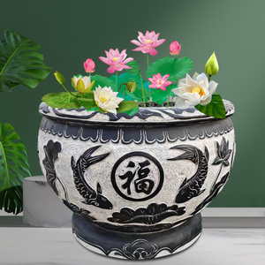 石雕鱼缸花盆青石仿古庭院水缸石头荷花缸户外养鱼池流水石槽摆件