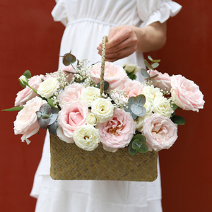 套二水草长方形提篮北欧草编花篮编织篮子ins花盆摆件藤编筐装饰