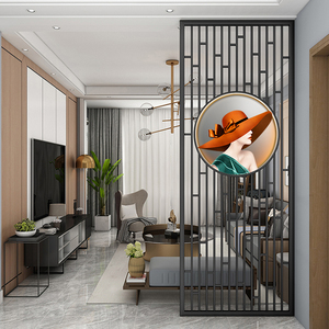 北欧铁艺带画屏风客厅进门玄关装饰洗漱台现代网红半截隔断墙定制