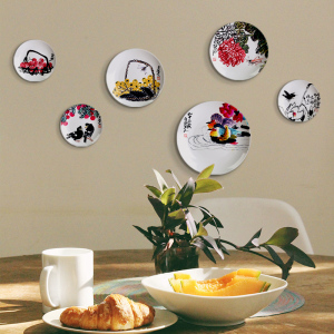 齐白石国画水墨画中式客厅办公室背景墙壁挂盘装饰盘子挂墙陶瓷盘