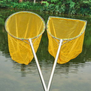 不锈钢实心方形抄网头捞鱼虾海鲜抄网兜渔具结实鱼网子一体鱼抄子