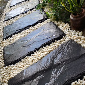 天然草坪青石板汀步地砖花园庭院铺路户外踏步石园林防滑石头垫脚