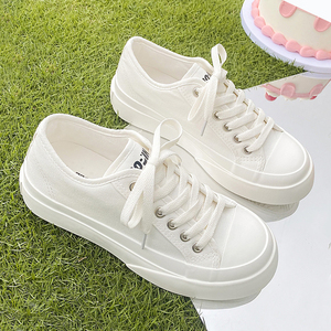鮀品帆布鞋女夏款厚底白色超火ulzzang女生休闲板鞋子百搭小白鞋