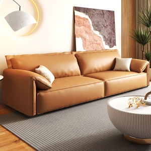 意式极简大象耳朵真皮沙发头层牛皮现代简约客厅奶油风豆腐块直排