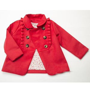 新年韩版童装 儿童红色毛呢大衣 冬装宝宝衣服女童加棉外套大衣