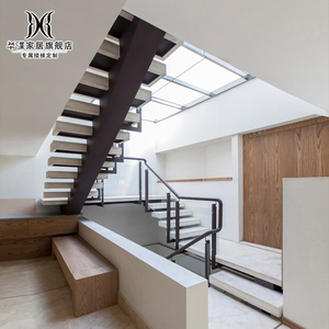 钢木单梁定制室内整体楼梯直梯踏步loft复式阁楼别墅跃层大气简约