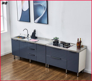 不锈钢新款铮舍玻璃灶台柜橱柜一体出租房简易组装经济型整体厨柜