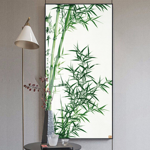 现代简约绿色竹子玄关装饰画过道走廊竖版轻奢风壁画竹报平安挂画