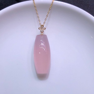 天然莫桑比克星光粉晶桶珠路路通吊坠项链芙蓉石18k金镶珠