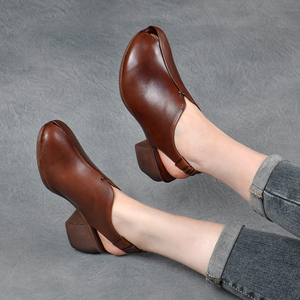 鱼嘴鞋民族风粗跟