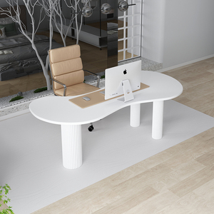 北欧实木办公桌轻奢个性弧形电脑桌办公室洽谈桌创意设计师工作台