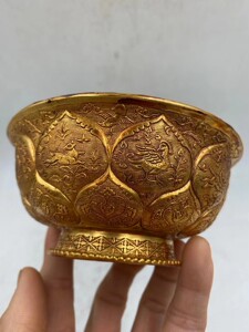 古玩收藏仿古纯铜镀金镀24k金碗家居摆件