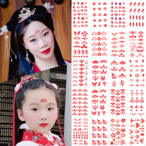 花钿眉心贴汉服古装花印美人纹身贴防水女孩持久性感写真额头贴纸