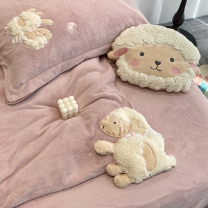 可爱小绵羊卡通牛奶绒四件套冬季珊瑚绒双面绒被套公主风床上用品