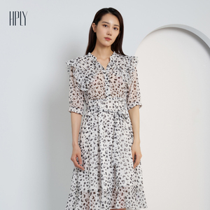 hply荷比俪清新花边连衣裙2020夏新款女装度假高腰连衣裙