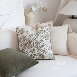 绿色法式花朵抱枕客厅沙发靠垫靠枕轻美式中古靠包复古床头靠背