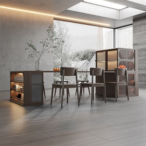 新中式实木岛台餐桌餐椅一体储物柜收纳柜子现代简约轻奢工作台