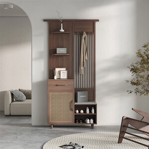 新中式实木隔断柜屏风挂衣架定制玄关鞋柜进门衣帽架间厅柜靠墙