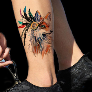 日式半臂狼头羽毛浮世纹身贴花持久大图案性感半臂肩膀唯美潮流