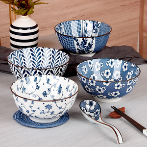 日式釉下彩6英寸中碗面碗家用陶瓷面条碗景德镇青花瓷六寸吃面碗
