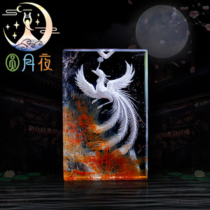圆月夜绿幽灵凤凰吊坠女款天然水晶雕刻凤求凰送母亲女友闺蜜礼品