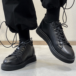 休闲皮鞋男士英伦真皮黑色高级感潮男鞋子男生原宿港风低帮马丁靴