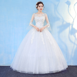 轻婚纱礼服2024新款新娘结婚一字肩长袖韩式修身显瘦孕妇长拖尾女