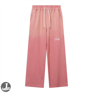 粉色卫裤男女潮夏季新款美式复古渐变宽松直筒阔腿垂感运动长裤子