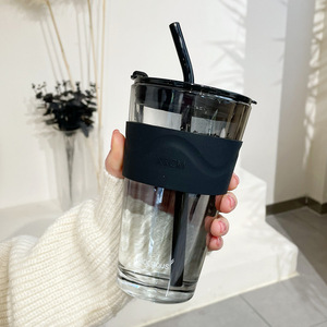轻奢北极光玻璃咖啡杯吸管带盖便携女高颜值ins办公室伴手礼杯子