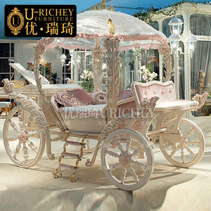 法式宫廷实木公主床欧式奢华粉色儿童床别墅主卧梦幻女童马车床