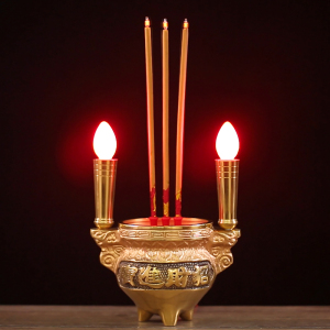 海木青珊旗舰店天猫纯铜电子蜡烛灯插电新型led招财神爷灯长明香烛